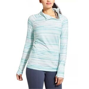Athleta Women's Spring Stripe Superluxe Half Zip Neck Long Sleeve Top‎ XL EUC
